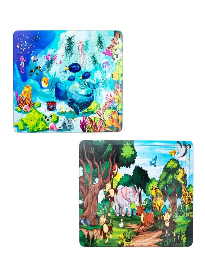 CRAFTICK 2 in 1 Aquariam and Jungle Animlas Wooden Jigsaw Puzzle for Kids-Set of 2 | 35-Piece Puzzles | Educational Toy for Cognitive Development | Puzzle for Motor Skills | Ages 3 and Up - Image 1